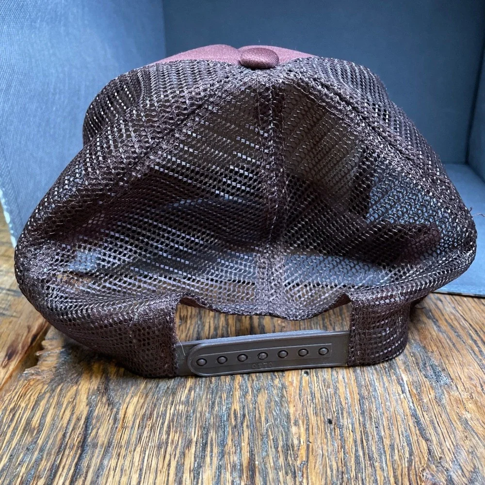 Rare Find Naked Cafe Trucker Hat Maroon Mesh Snapback Mesh Back Graphic Logo Cap